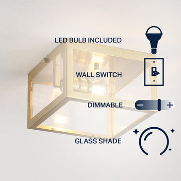Eleanor 8" Farmhouse Industrial Square Iron/Glass Case LED Flush Mount - JONATHAN Y